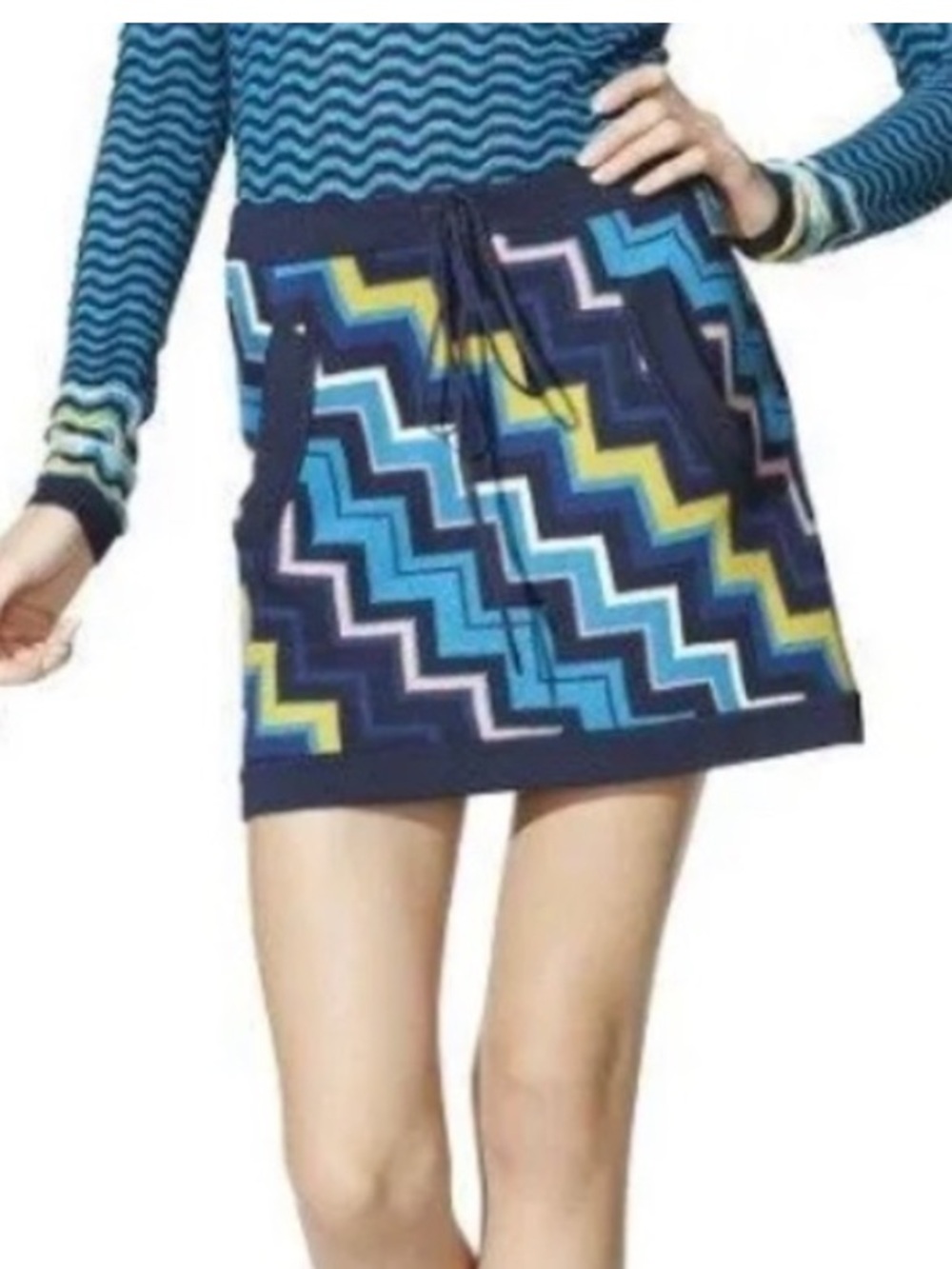 Missoni For Target BLUE lime Zig Zag KNIT Mini Skirt WOMEN’S XL Limited Edition